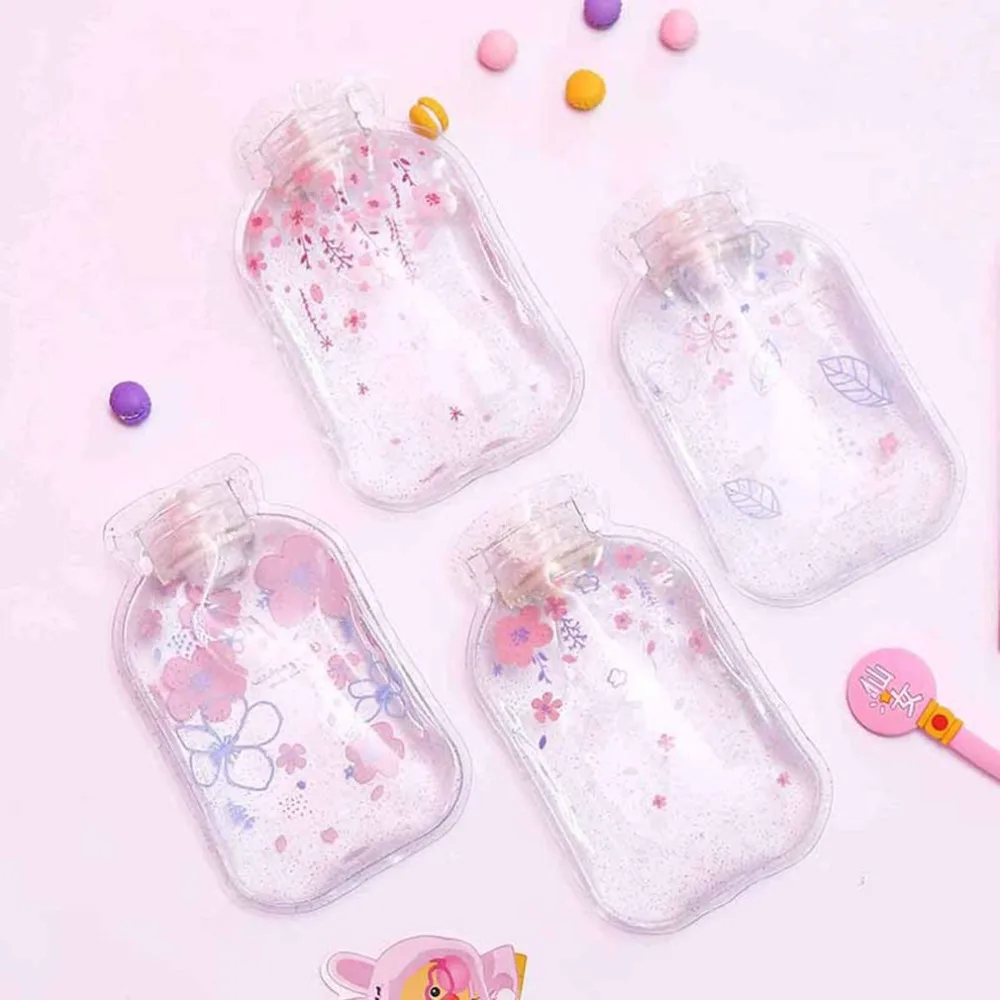 

Cherry Print Hot Water Bottle Bag Small Portable Hot Water Bottles Hand Warmer Water Injection Storage Bag Hot Water Bottles