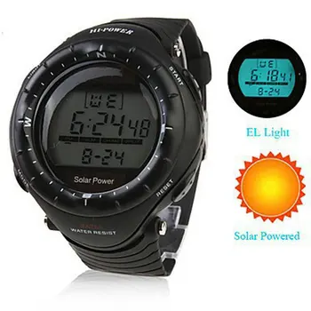 

Multi-function Solar Power led Digital Sports Wrist Watch Men's Woman Unisex EL Backlight STOPWATCH 3ATM Waterproof Relogio