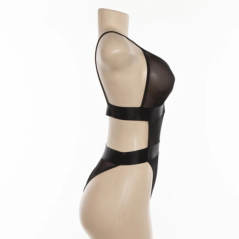 Сексуальный купальник прозрачной сетки Bodycon женские Бюстье Тонкий сетчатый комбинезон Низкий Бюст V шеи комбинезоны
