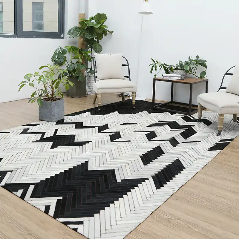Famifun Genuine Cowhide Leather Patchwork Rug For Living Room