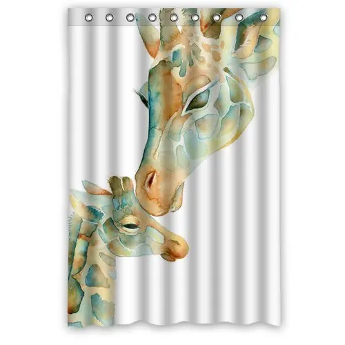 Custom Giraffe Mom and Baby Painting Waterproof Non-mildew Shower Curtains Polyester Fabric Bathroom Curtain 48&quotx 72&quot | Дом и сад