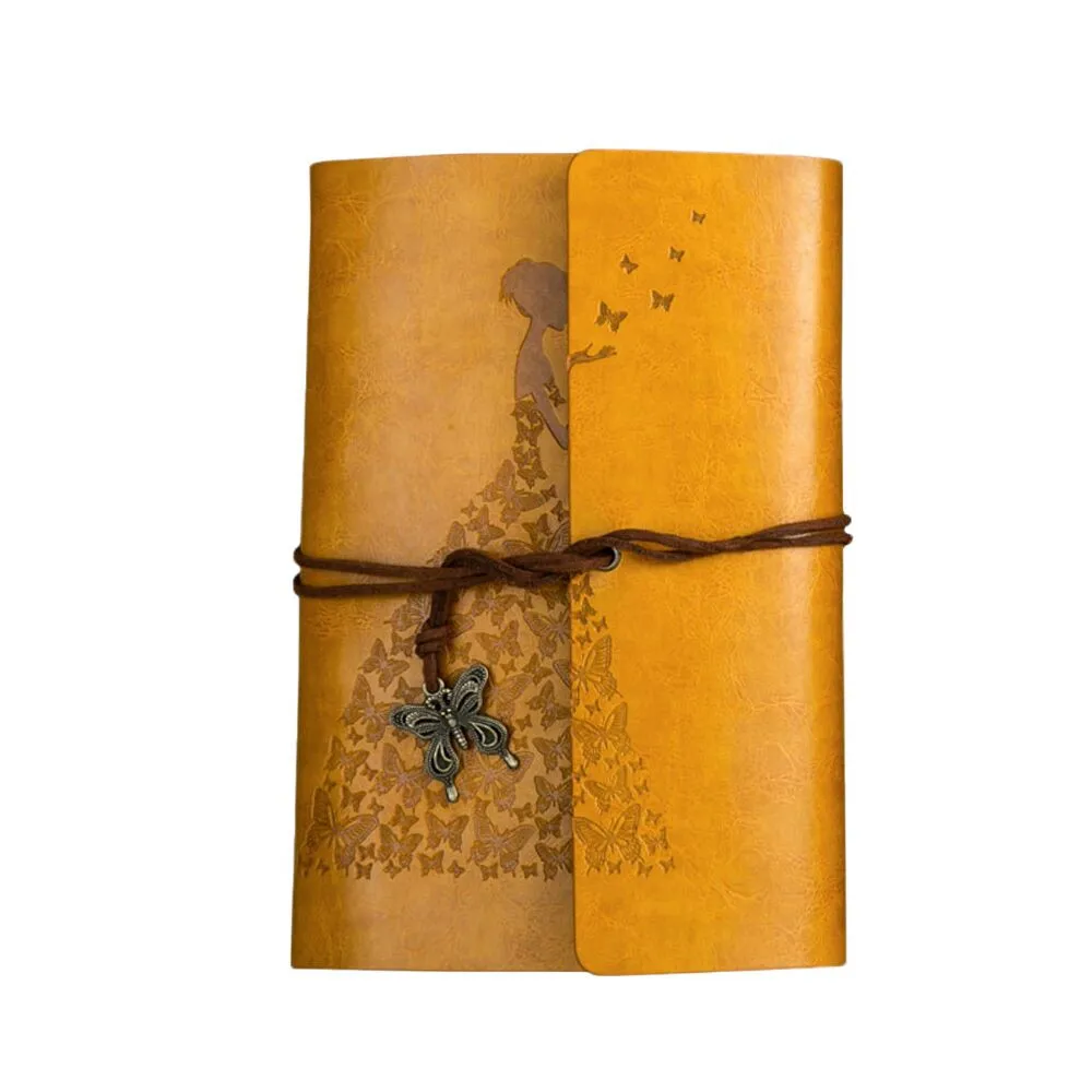 Винтажный портативный блокнот с мягкой обложкой из искусственной кожи для путешествий, классический планировщик путешествий/Журнал/записывающая бумага из крафт-бумаги, дневник с бабочкой - Цвет: yellow