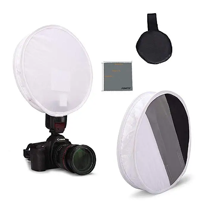 

Fomito 31cm Flash Disc Portable Speedlight Softbox & Grey/White/Black Card Board White Balance on DSLR Camera