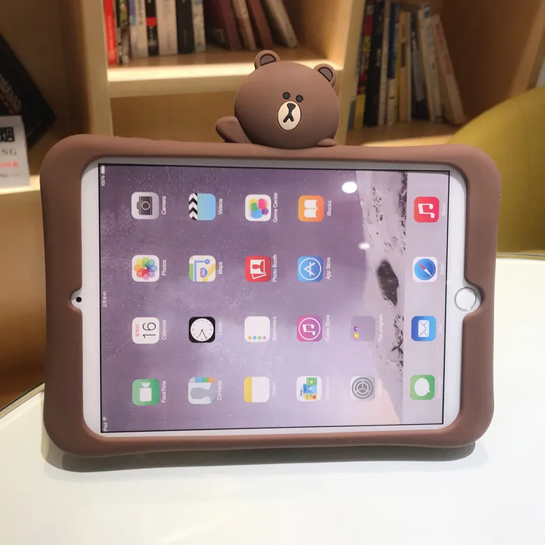 

Silicone Full Body Cover case for IPad 2/3/4 Mini 1/2/3/4 Cartoon Bear Stand Case for IPad 9.7 2018 2017 Pro 9.7 Air 1 2 Funda