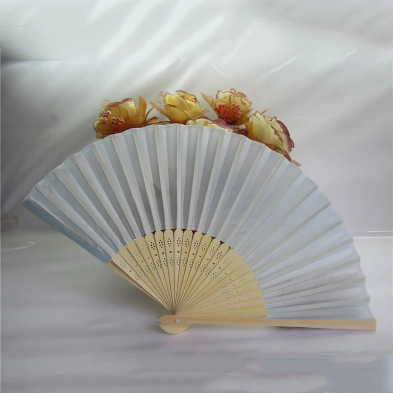 Hot Sale 30 pcs Silk Wedding Hand Fan with organza gift bag(white)in