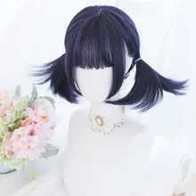 Косплей салон H762483 30 см короткий прямой Боб Стиль черный смешанный темно-синий Лолита женщин челка синтетический парик для студенческой вечеринки+ Кепка