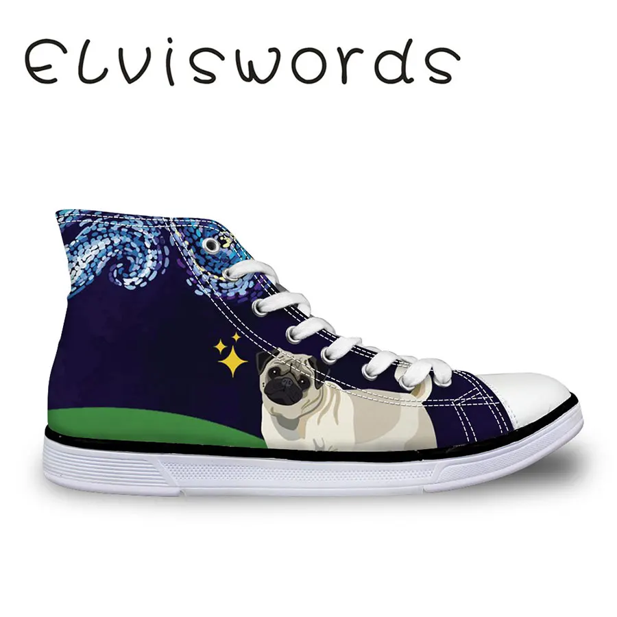

Women's High-top Vulcanized Shoes Canvas Shoes French Bulldog Pug Printed Cute Lace-up Flat Casual Shoes Wear Resistant Sneakers