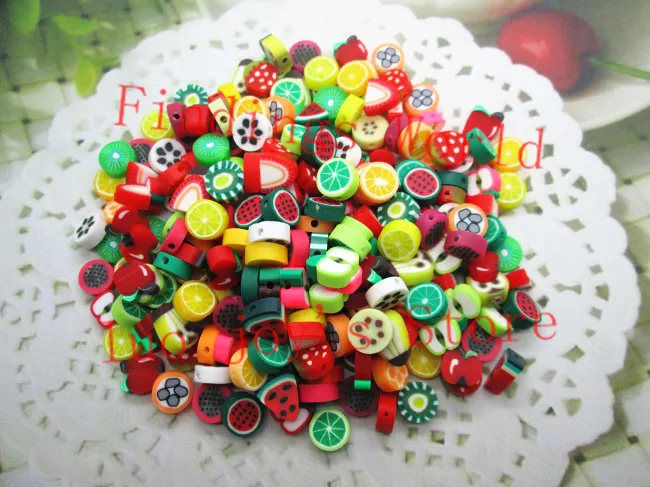 

Wholesale 100Pcs Mixed Style Color Polymer Clay Crafts Fruit Slice Beads Scrapbooking Beads Clay Decoration 10mm B00419