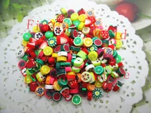 Großhandel 100Pcs Gemischt Stil Farbe Polymer Clay Handwerk Obst Scheibe Perlen Scrapbooking Perlen Ton Dekoration 10mm B00419