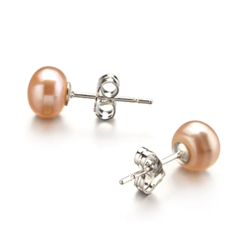 6-7mm AAA Natural Cultured Black Button Freshwater Pearl Earring with 925 Sterling Silver Sutd 4