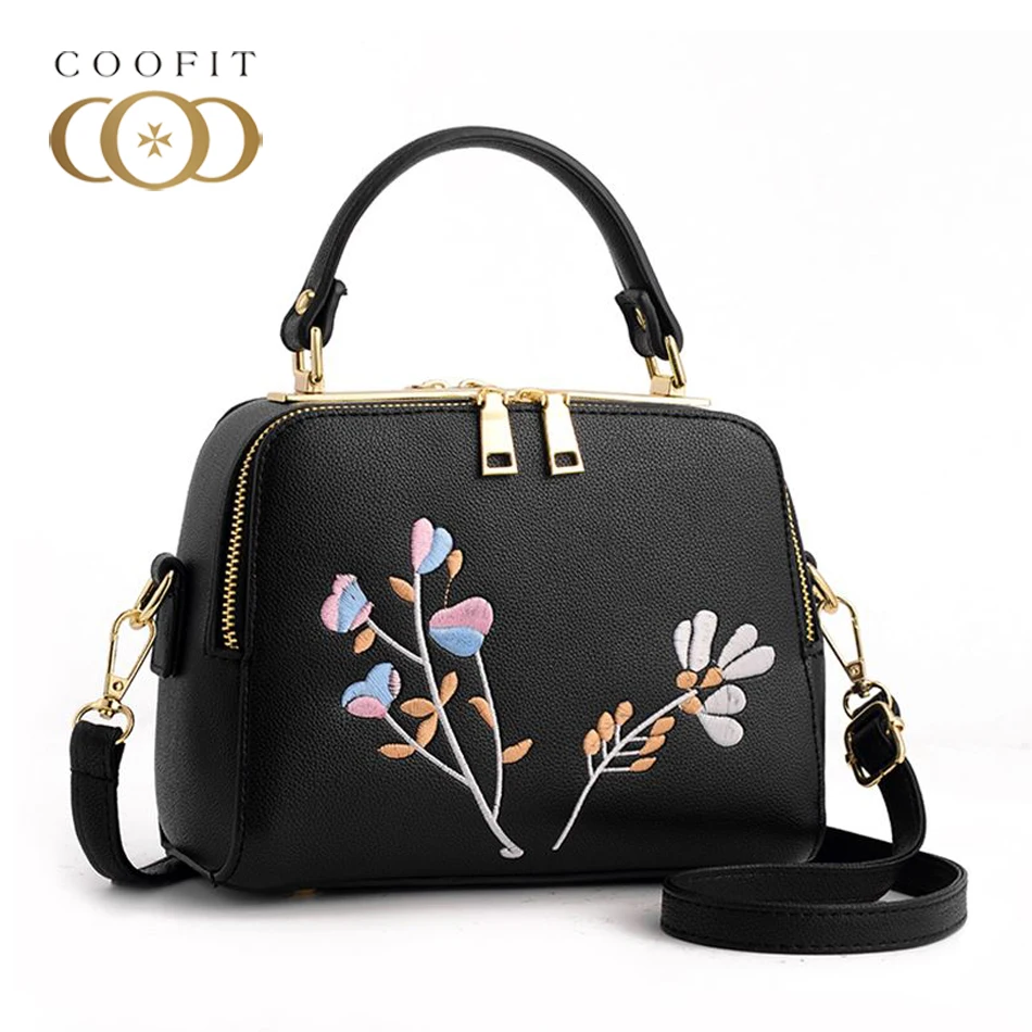 Coofit 2017 Fashion Women Bag Double Zipper Sequined Embroidery Flowers
