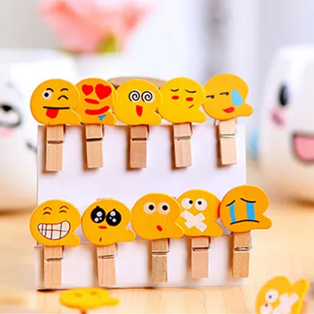 

100pcs/10set Cute Cartoon Wooden Paper Clips Photo Clips Message Ticket File Clips Note Memo Card Holder Office School Supplies