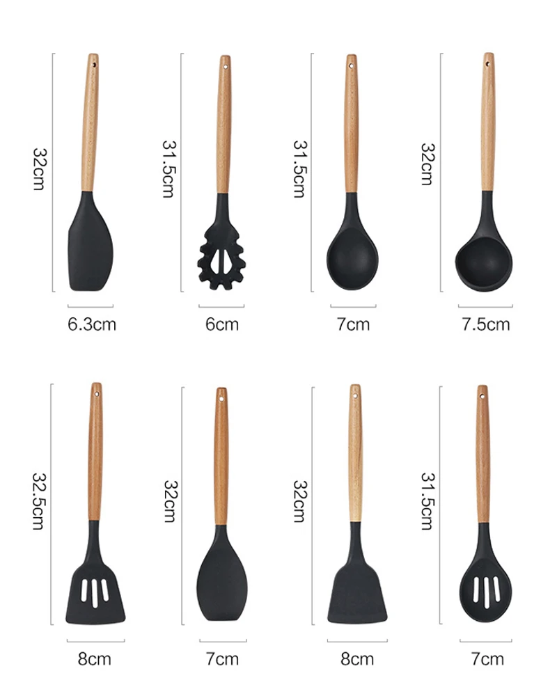 Silicone Cooking Utensils Set Silicone Spatula Scraper Kitchen Turner Soup Spoon Ladle Slotted Spoon Turner Baking Cooking Tools (12)