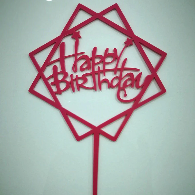 1 pc Acrylic Happy Birthday Love Cake Topper Decoration for Birthday Cupcake Flag Birthday Party Decorative Props Supplies