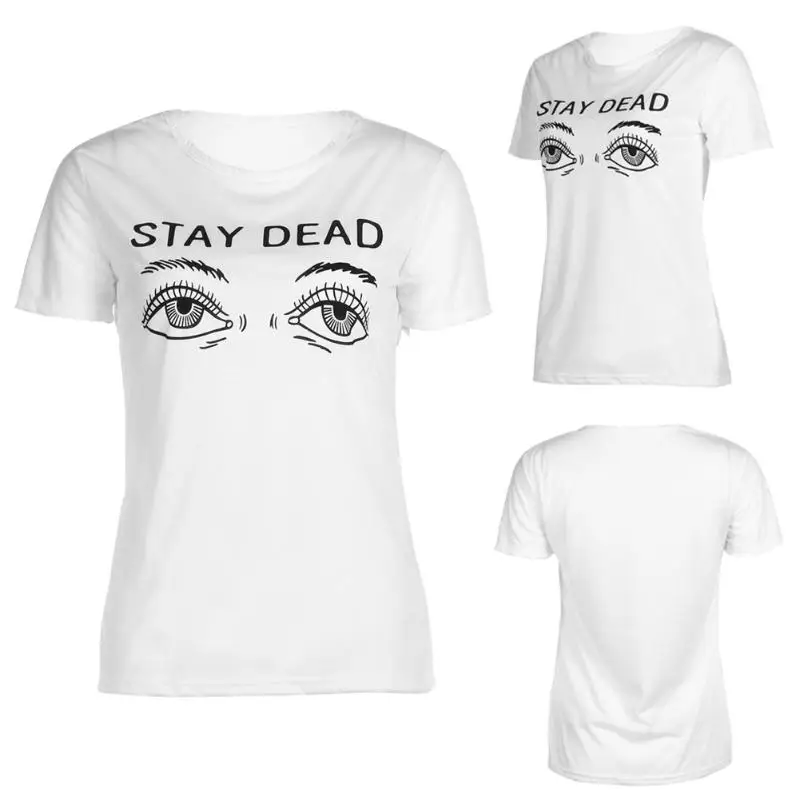 Мода Для женщин глаз комплект одежды из футболки с принтом; сезон лето модная, с короткими рукавами хлопковая футболка футболки белые буквы