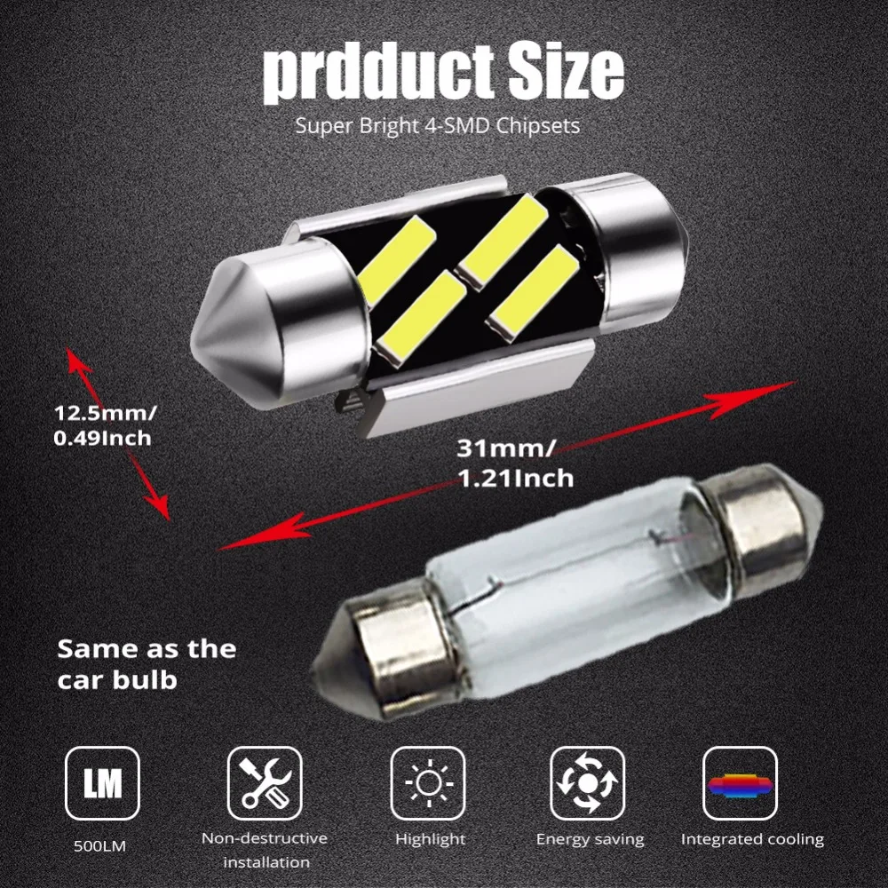 Гирлянда 31 мм светодиодный светильник C5W C10W CANBUS без ошибок 7020 SMD белый свет лампы для автомобиля авто Купол Чтение номерного знака огни DC 12 В