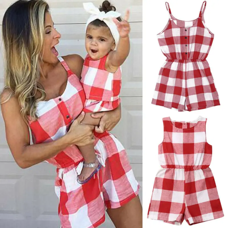 Trajes a juego para madre e hija, ropa a cuadros, vestido para padres e hijos, pelele para mamá, moda de verano para mujer, disfraz para niño