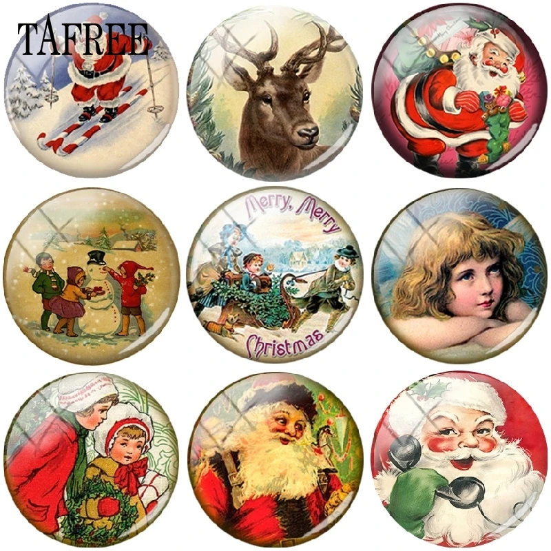

TAFREE Vintage Santa Claus Picture DIY 25mm Glass Cabochon Photo Fit Cameo Base Setting Supplies for Jewelry Accessories