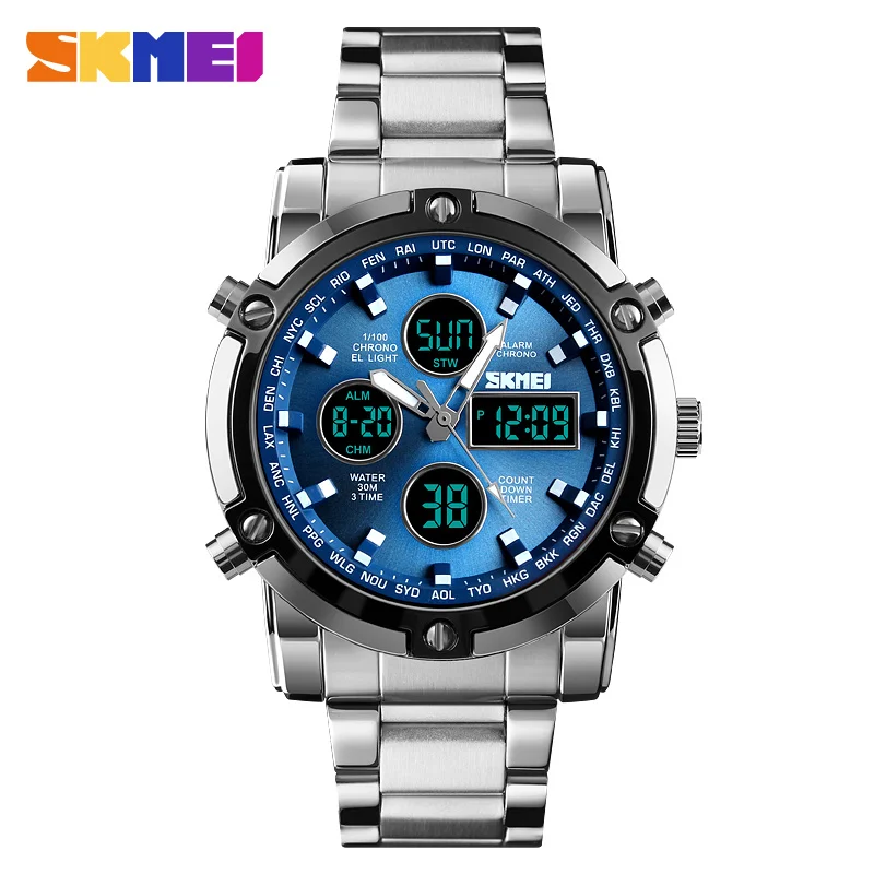 Baratos Relojes deportivos SKMEI para hombre reloj de pulsera de cuarzo con pantalla Dual impermeable Digital 30M reloj de pulsera de moda informal para hombre