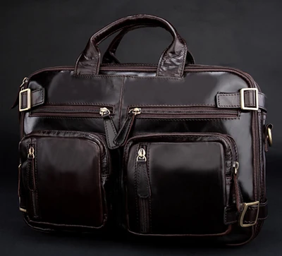 Винтажный кожаный мужской портфель модная сумка - Цвет: dark brown