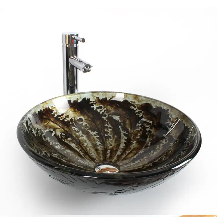 Brown with black Bathroom Artistic Glass Vessel Vanity ...