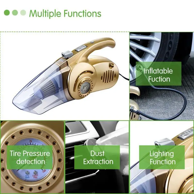 4 в 1 Многофункциональный 12 в 120 Вт 150 фунтов/кв. дюйм мокрого сухого автомобиля пылесос портативный автомобильный воздушный компрессор шин с светодиодный светильник