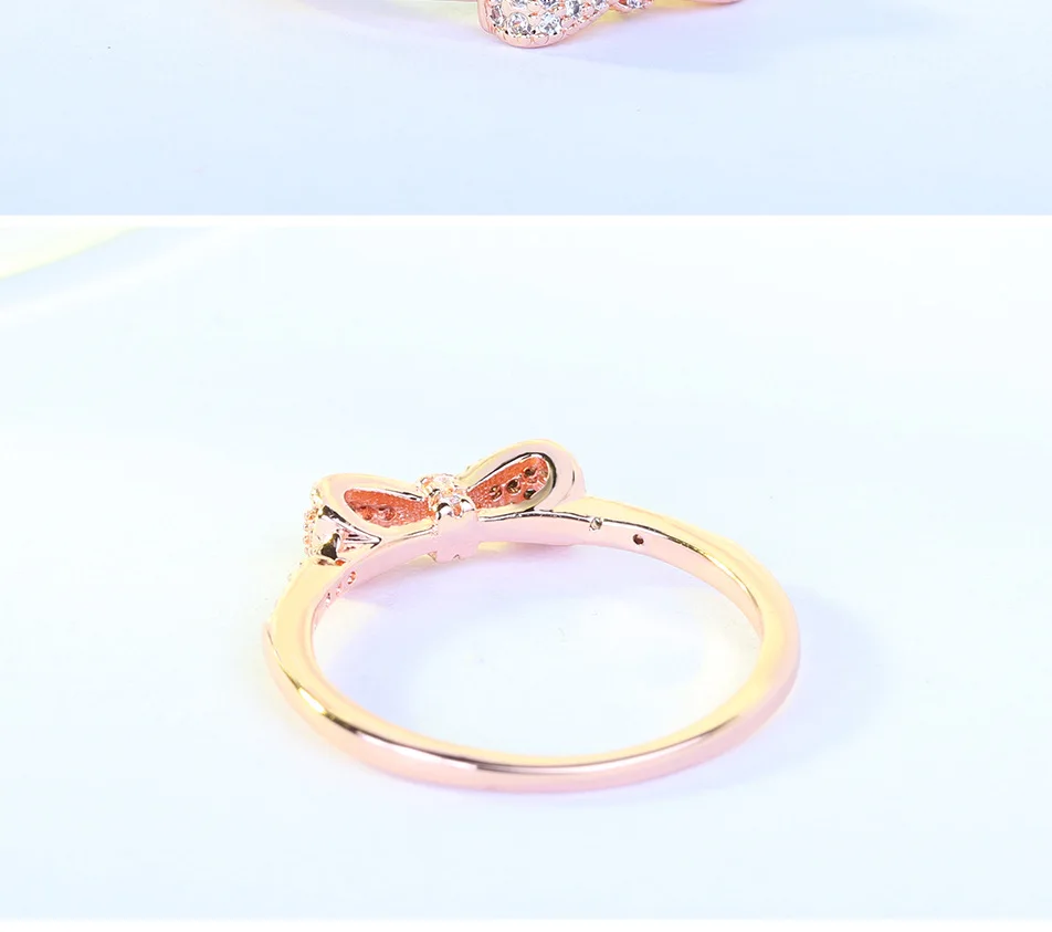 2 цвета подлинный розовое золото цвет сверкающий лук-узел стекируемые кольца микро Pave CZ для женщин Свадебные украшения