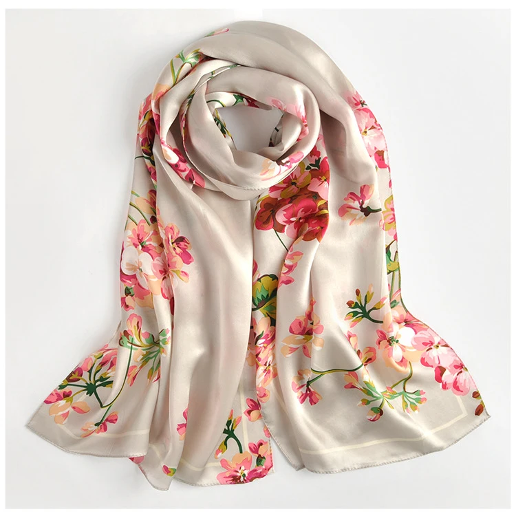 Spring Autumn Big Floral Silk Scarf New Fashion Women Brand Real Pure