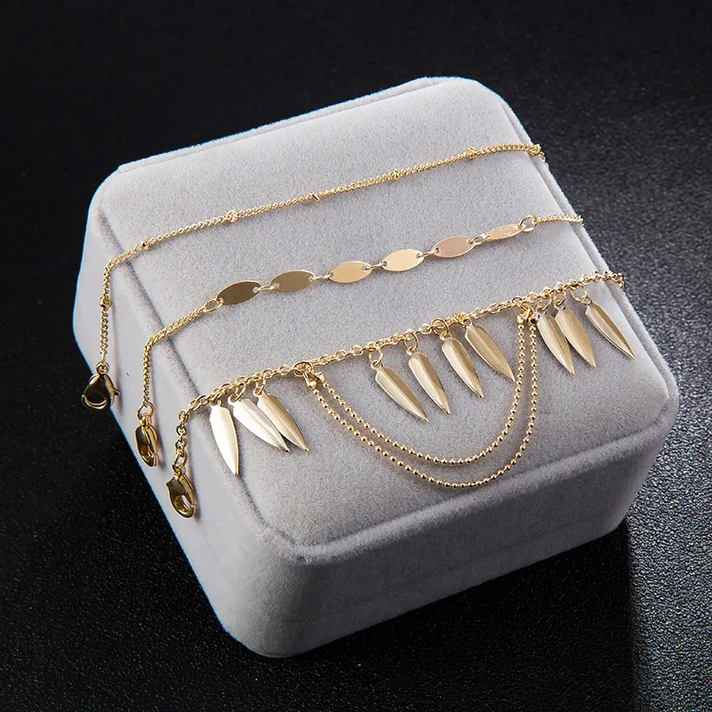 

3Pcs/Set Fashion Multilayer Bracelet Gold Color Beads Leave Tassel Bracelets & Bangles Pulseras Mujer Jewelry for Women Gifts
