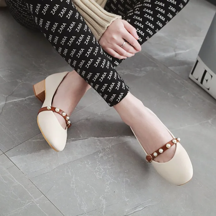 

Big Size 11 12 ladies high heels women shoes woman pumps Nail beads with square heel and shallow-mouthed lady's single shoes