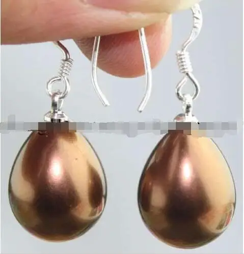 

Free Shipping >>>> 12X14mm Chocolate Shell Pearl Earring Silver Hook AAA