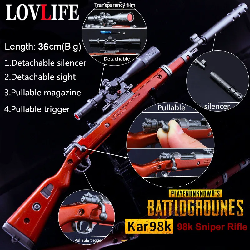 

36cm Game PUBG 98K AKM AWM Gun Model Keychain Detachable Sniper Rifle Weapon Keychains Key Chain Rings for Men Fans Lover Gifts