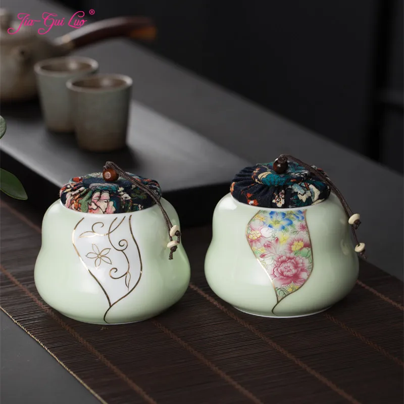 

JIA-GUI LUO Ceramic Tea Box Dried Fruit Storage Cans Sealed Bottle Pu'er Tea Storage Box Ceramic Jar Tea Tin Containers D126