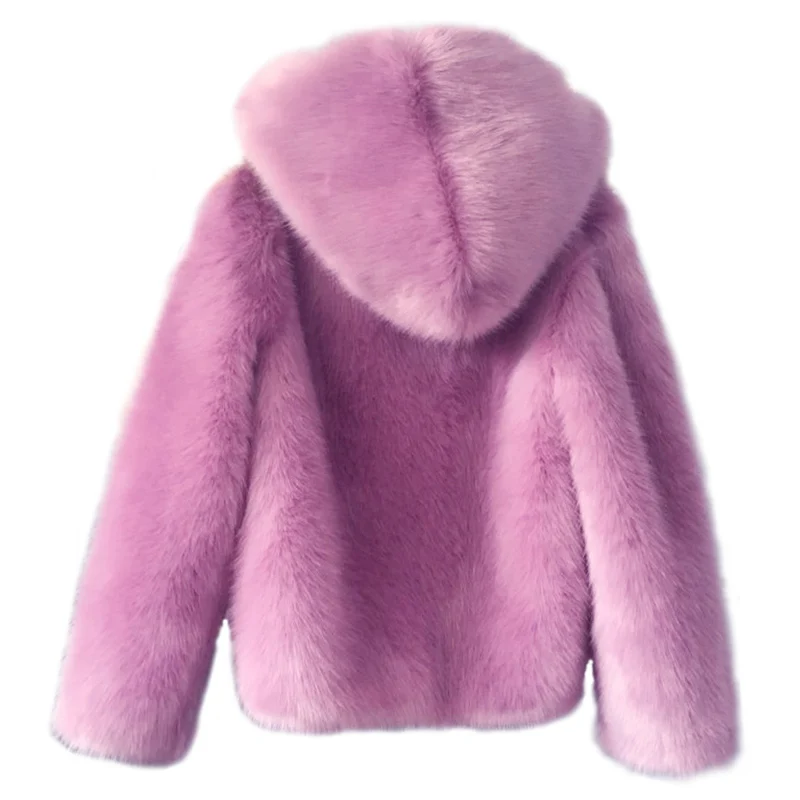 Зимние новые женские толстые теплые короткая куртка с капюшоном; пальто с искусственным мехом Женская мода высокое качество длинный рукав куртка Повседневное Свободная куртка Z585 - Цвет: violet