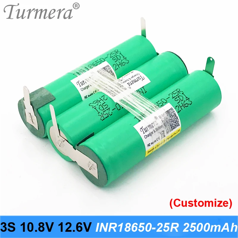 3s battery 18650 pack turmera for samsung 25r battery inr18650-25r 18650 2500mah battery 10.8v 12.6v welding solder battery for screwdriver tools battery customized battery 0 2