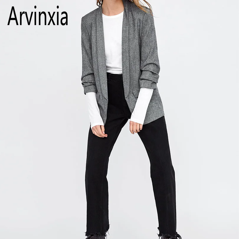 Arvinxia ZA повседневный весенний однотонный приталенный костюм с карманами