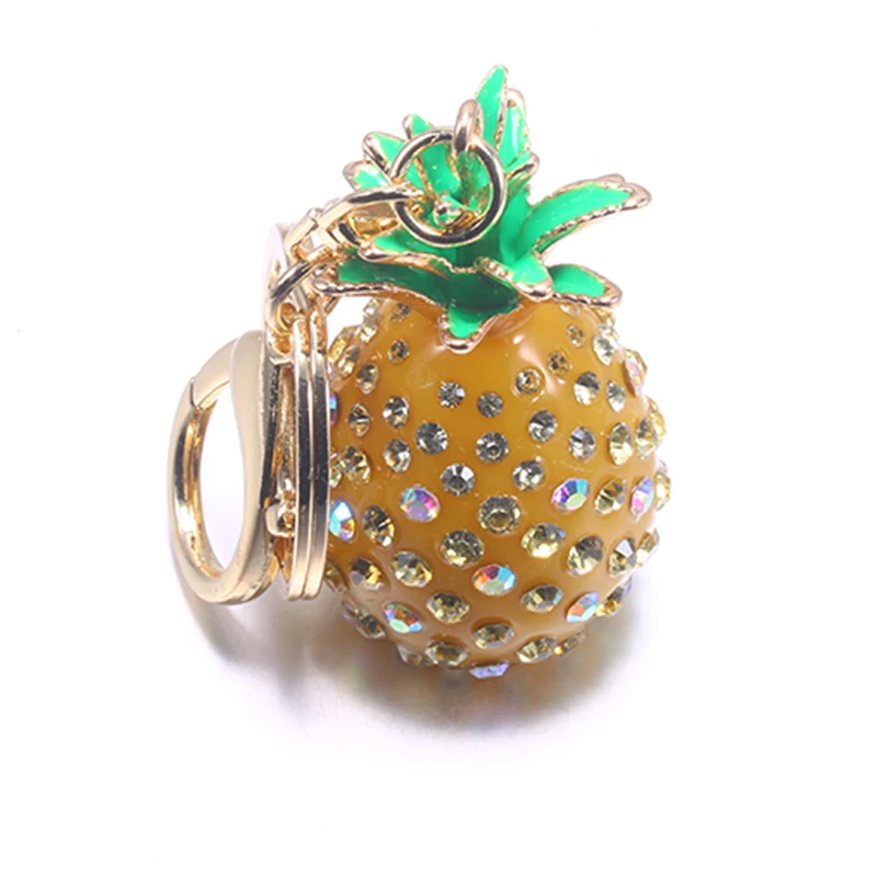 

BAOPON 2018 New arrivel leather pendant yellow pineapple Keychain Silver Plated keychain Rings keychain Fit Gift DIY