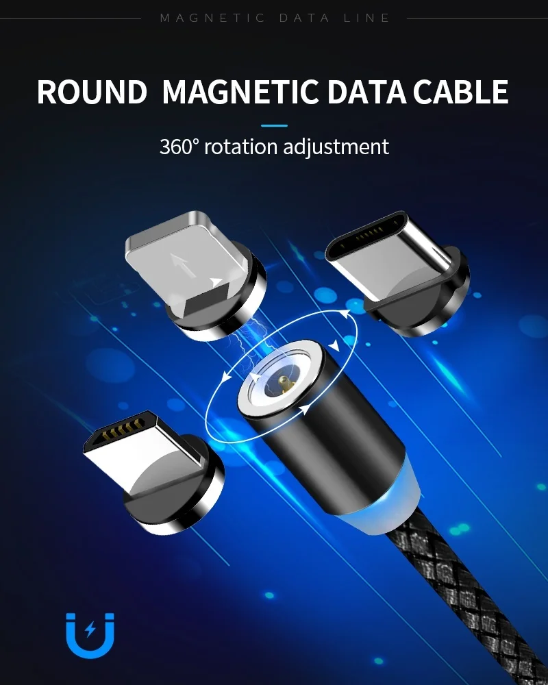 Светодиодный магнитный usb-кабель с индикатором для Iphone Xs Micro Usb кабель 2 м USB C кабель для Xiaomi супер быстрый Магнитный шнур зарядного устройства