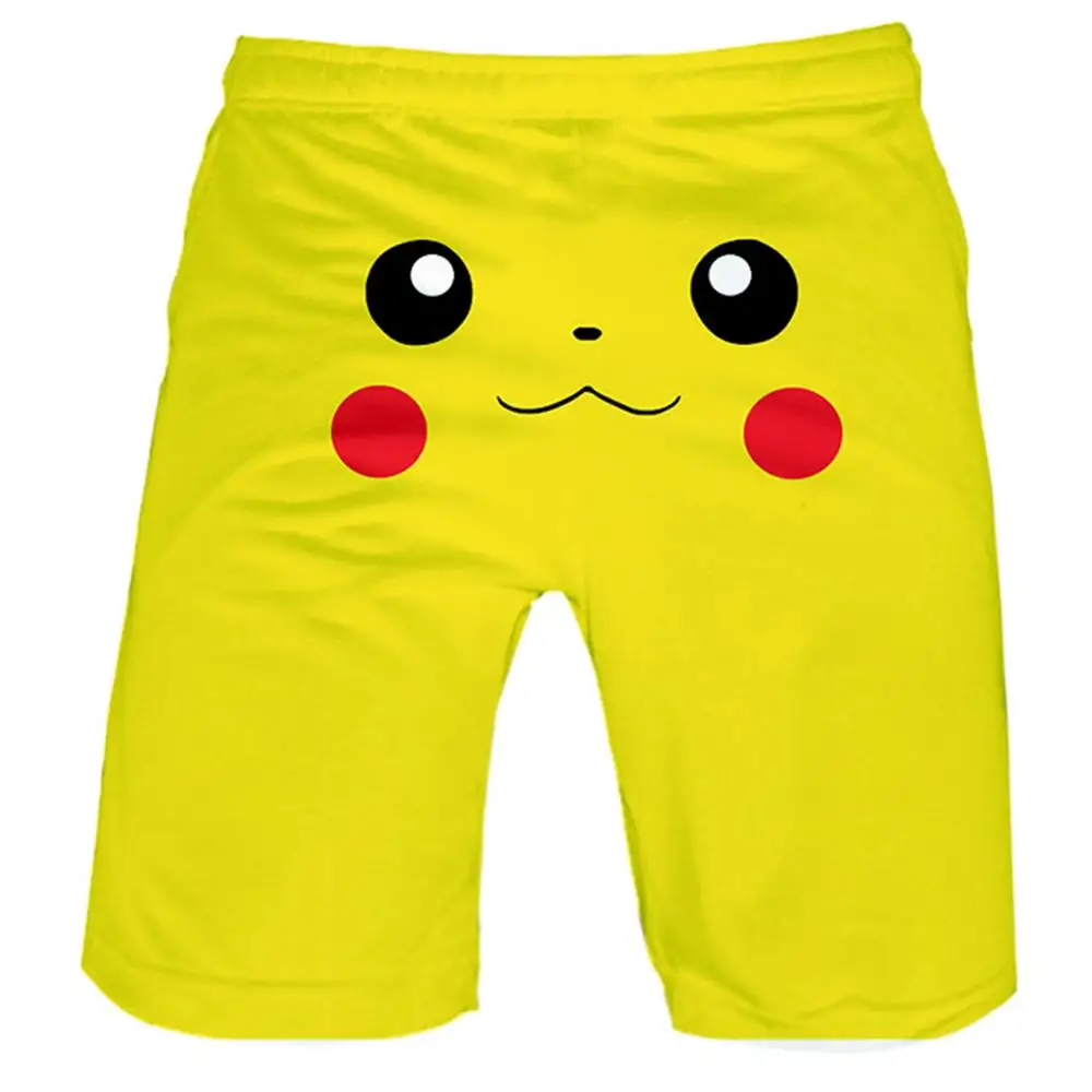 Летние повседневные шорты из полиэстера с эластичной резинкой на талии с принтом Пикачу
