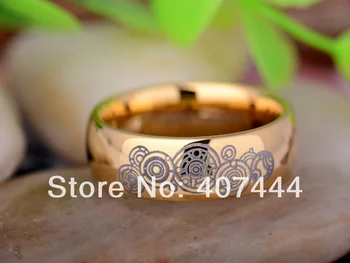 

YGK JEWELRY 8mm Golden Dome Doctor Who Time New Men's Tungsten Carbide Wedding Ring