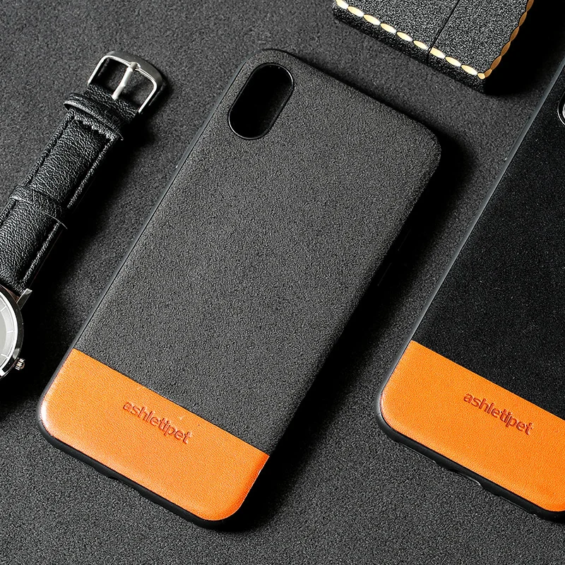 luxury materials phone case for iPhone X suede and cowhide stitching all-inclusive protection wangcangli |
