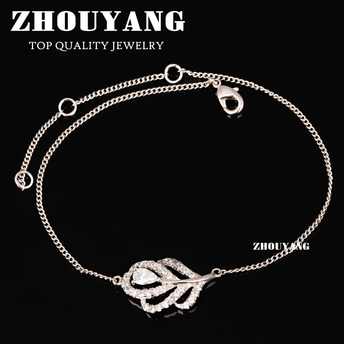 ZHOUYANG Top Quality ZYH193 Lady Micro Insert Clear Crystal Leaf Silver Color Bracelet Jewelry Austrian Crystal Wholesale