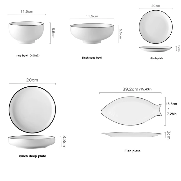 Скандинавские простые черные линии керамические наборы посуды обеденная тарелка Бытовая блюдо для закусок и торта рисовая чаша для супа, салата креативное блюдо для рыбы