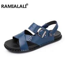 Ramialali/Летняя обувь; мужские шлепанцы; качественные мужские сандалии из спилка; удобные шлепанцы; мужские пляжные сандалии