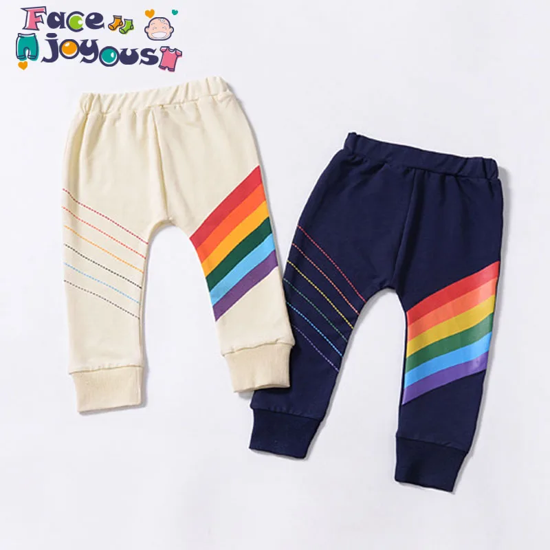 

New Fashion 2018Autumn Kids Sport Pants For Boys Rainbow Printed Pants Toddler Girls Cottont Rousers Children Leggings Aged 1-6Y