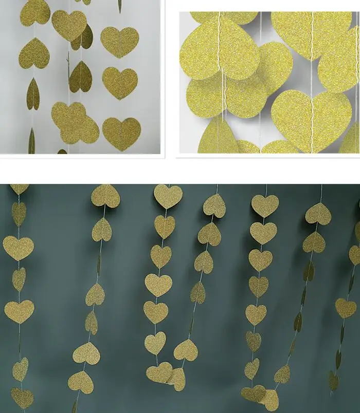 

Creative Shining Paper Heart Card Charms Garland Home Decoration Christmas Hanging Banner Wedding Party Silver/Gold/Red