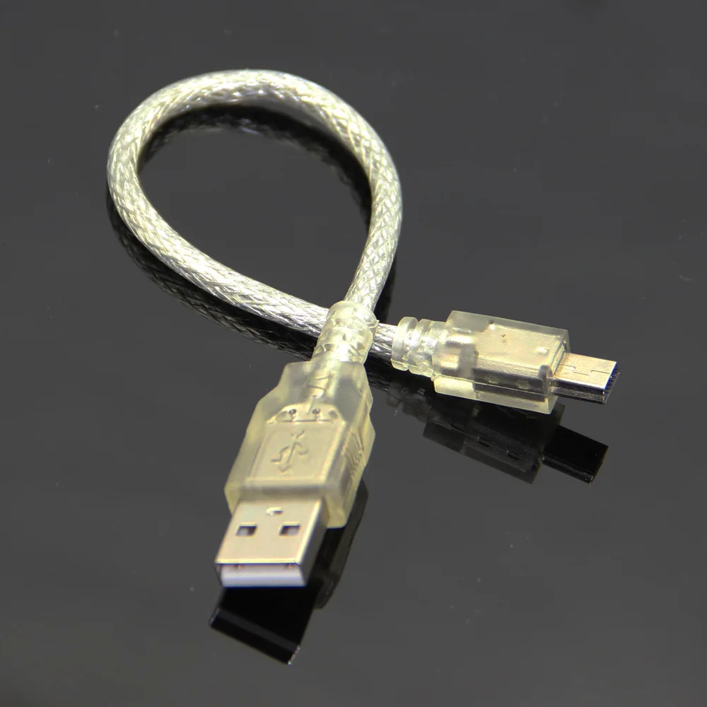 Bochara 20cm Mini 5pin USB Cable USB 2.0 Type A Male to Mini 5P Data Cable Dual Shielding(Foil+Braided) Transparent White
