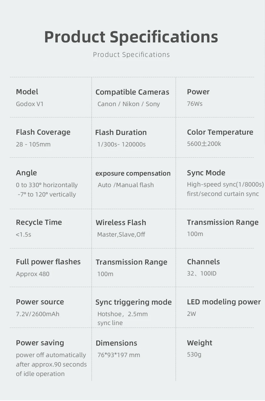 Вспышка Godox V1 V1C V1N V1S V1F V1O V1P ttl 1/8000s HSS литиевая батарея Speedlite вспышка для Canon Nikon sony Fuji Olympus Pentax