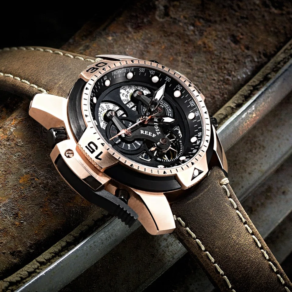 Риф Тигр/RT Топ бренд Роскошные спортивные часы для мужчин розовое золото военные часы синий резиновый ремешок автоматические водонепроницаемые часы RGA3503