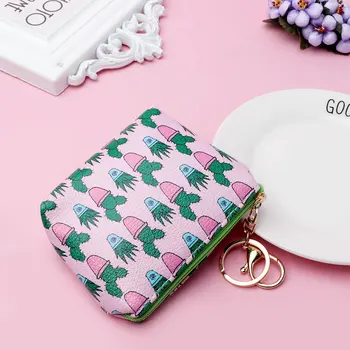 

Pu Leather Coin Bag Cactus Print Coin Purses Zipper Pouch Key Holder Women Small Wallet Change Purse For Child Girl Lovely